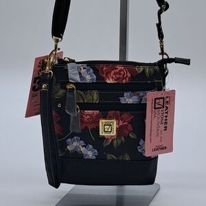 Stone Mountain Black Floral Leather Crossbody Bag
